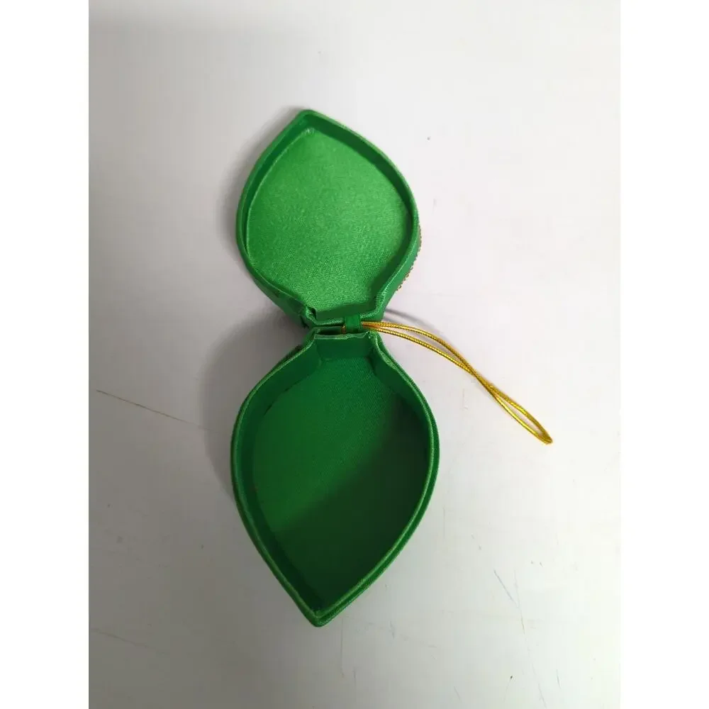 Vtg 4” Christmas Ornament Green With Colored Sequin Bead Trinket Box Ornament